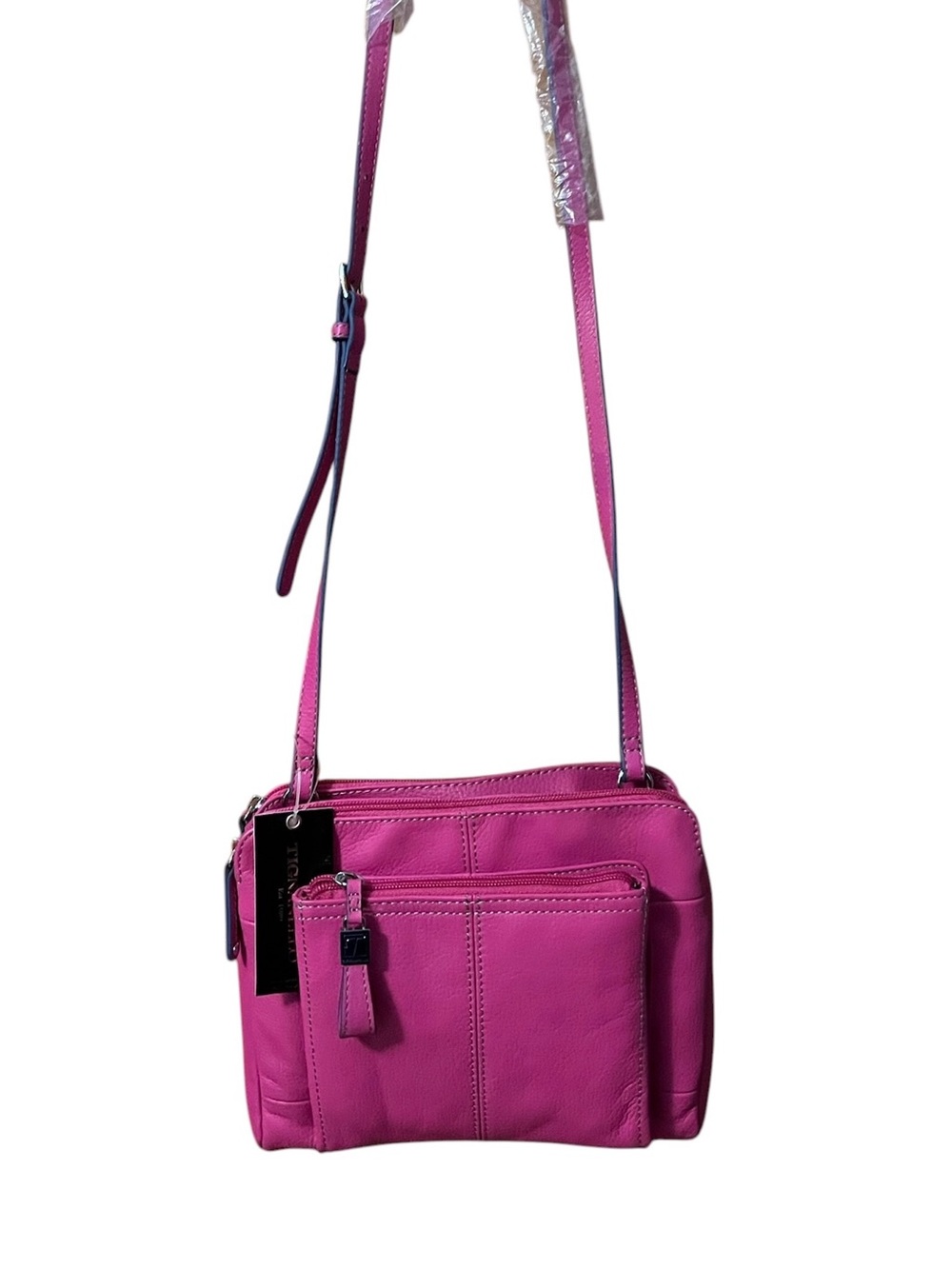 Tignanello Pink Leather Crossbody Shoulder Bag - 3-Zip Organizer